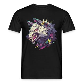 Loup furieux au style artistique vibrant et abstra - T-shirt homme - noir - Devant - AI Model Male 178 light (178cm)