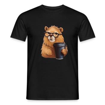 Capibara drinks coffee - Men's T-Shirt - black - Front - AI Model Male 178 light (178cm)