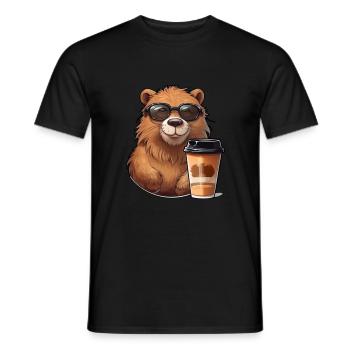 Capibara drinks coffee - Men's T-Shirt - black - Front - AI Model Male 178 light (178cm)