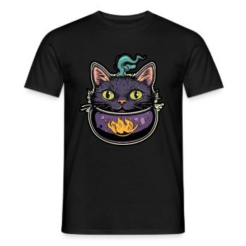 Chat Chaudron Chat Sorcière Halloween - T-shirt homme - noir - Devant - AI Model Male 178 light (178cm)