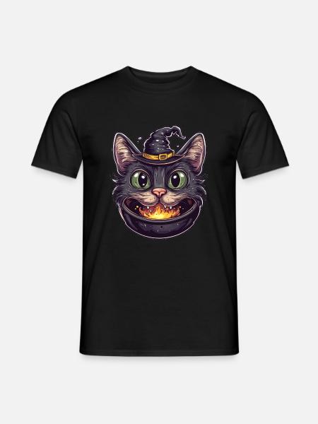 Cat Cauldron Cat Witch Halloween - Men's T-Shirt - black
