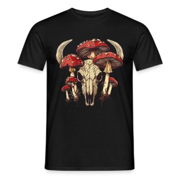 Skull Mushrooms Nature Motif - Men's T-Shirt - black - Front - AI Model Male 178 light (178cm)