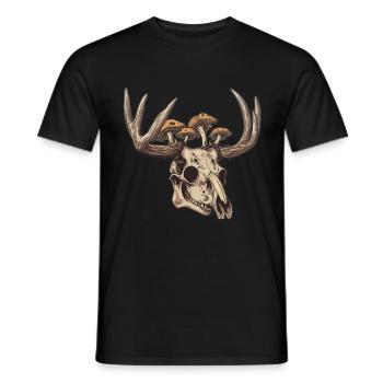 Skull Mushrooms Nature Motif - Men's T-Shirt - black - Front - AI Model Male 178 light (178cm)