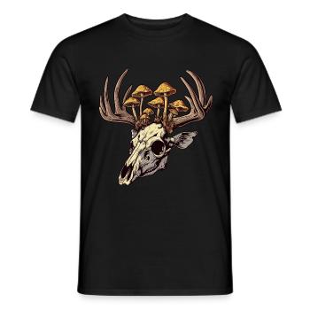 Skull Mushrooms Nature Motif - Men's T-Shirt - black - Front - AI Model Male 178 light (178cm)