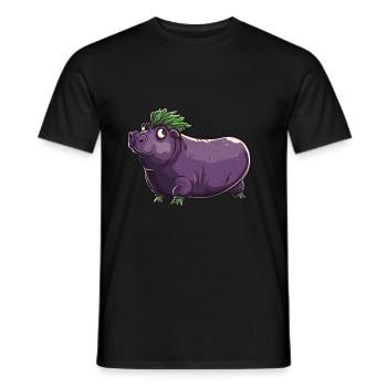 Hippopotamus Eggplant Funny Animal and Vegetable Motif - Men's T-Shirt - black - Front - AI Model Male 178 light (178cm)