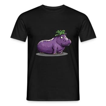 Hippopotamus Eggplant Funny Animal and Vegetable Motif - Men's T-Shirt - black - Front - AI Model Male 178 light (178cm)