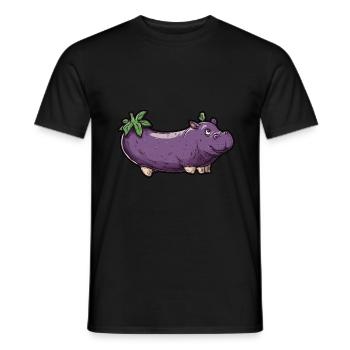 Hippopotamus Eggplant Funny Animal and Vegetable Motif - Men's T-Shirt - black - Front - AI Model Male 178 light (178cm)