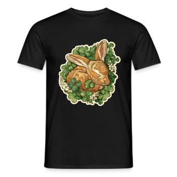 Sleeping bunny in clover Easter motif - Men's T-Shirt - black - Front - AI Model Male 178 light (178cm)