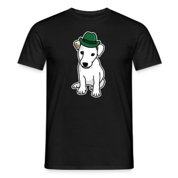 Jack Russell with hat, dog, cartoon, funny, cute - Men's T-Shirt - black - Front - AI Model Male 178 light (178cm)