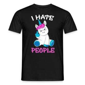 Licorne je déteste les gens doigts puants - T-shirt homme - noir - Devant - AI Model Male 178 light (178cm)