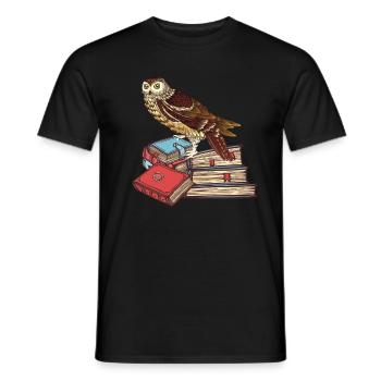 Books Owl wisdom reading - Men's T-Shirt - black - Front - AI Model Male 178 light (178cm)