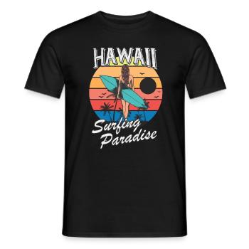Hawaii surf girl retro design - Men's T-Shirt - black - Front - AI Model Male 178 light (178cm)