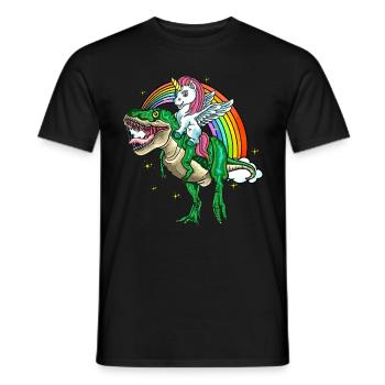 Unicorn rides on T-Rex funny kids men - Men's T-Shirt - black - Front - AI Model Male 178 light (178cm)
