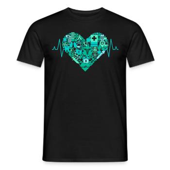 Paramedic Heartbeat ECG Rescue Service Heart - Men's T-Shirt - black - Front - AI Model Male 178 light (178cm)