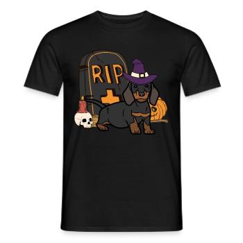 Cute Dachshund Halloween Costume Dog - Men's T-Shirt - black - Front - AI Model Male 178 light (178cm)