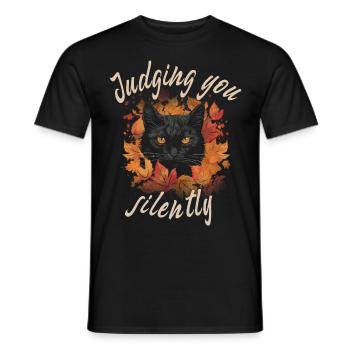 Schwarze Katze beurteilt dich stillschweigend - Männer T-Shirt - Schwarz - Vorne - AI Model Male 178 light (178cm)