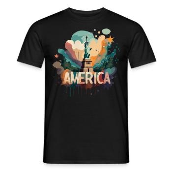 America Statue of Liberty with America lettering on - Men's T-Shirt - black - Front - AI Model Male 178 light (178cm)