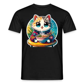 Cat Ramen Kawaii Anime - Men's T-Shirt - black - Front - AI Model Male 178 light (178cm)