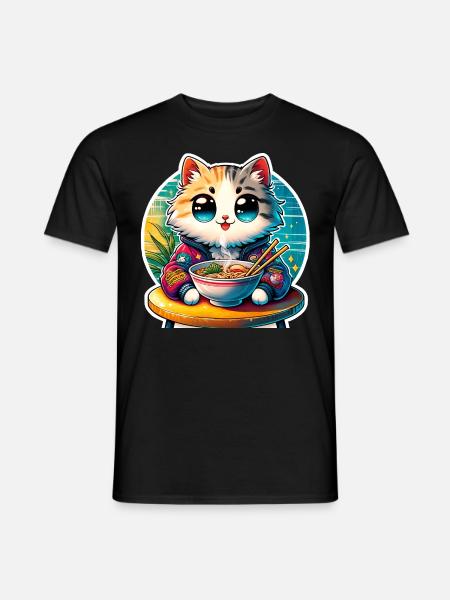 Cat Ramen Kawaii Anime - Men's T-Shirt - black