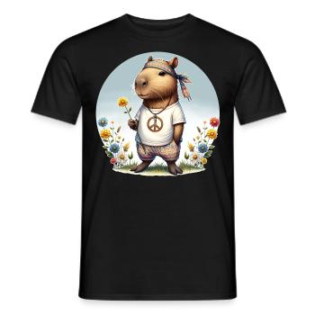 Capybara Hippie Peace - Men's T-Shirt - black - Front - AI Model Male 178 light (178cm)