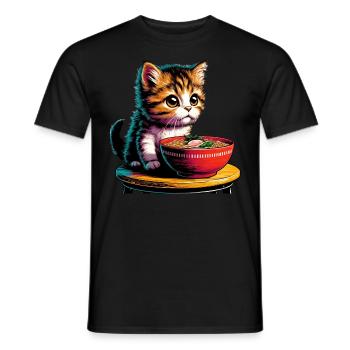 Cat Ramen Kawaii Anime - Men's T-Shirt - black - Front - AI Model Male 178 light (178cm)
