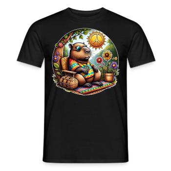 Capybara Hippie Peace - Men's T-Shirt - black - Front - AI Model Male 178 light (178cm)