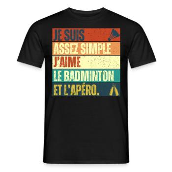 J' aime le badminton et l' apéro cadeau vintage - T-shirt homme - noir - Devant - AI Model Male 178 light (178cm)