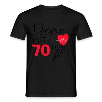 70 Verjaardag - Funny Fitness Birthday Saying - Heren T-shirt - zwart - Voor - AI Model Male 178 light (178cm)