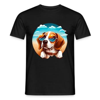 Beagle mit Sonnenbrille am Strand - Männer T-Shirt - Schwarz - Vorne - AI Model Male 178 light (178cm)