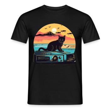 Cat Synthesizer Katze Retro Vintage Studio Gear - Männer T-Shirt - Schwarz - Vorne - AI Model Male 178 light (178cm)