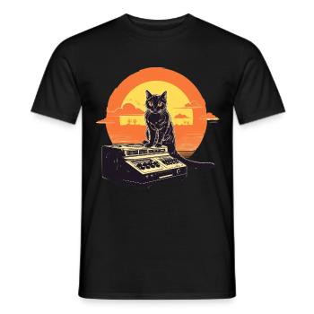 Cat Synthesizer Katze Retro Vintage Studio Gear - Männer T-Shirt - Schwarz - Vorne - AI Model Male 178 light (178cm)
