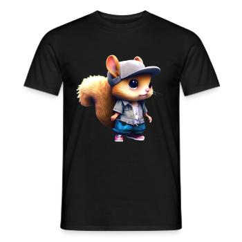 Un adorable écureuil chibi en tenue urbaine - T-shirt homme - noir - Devant - AI Model Male 178 light (178cm)