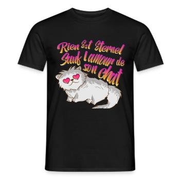 Rien est éternel sauf l'amour de son chat miaou - T-shirt homme - noir - Devant - AI Model Male 178 light (178cm)