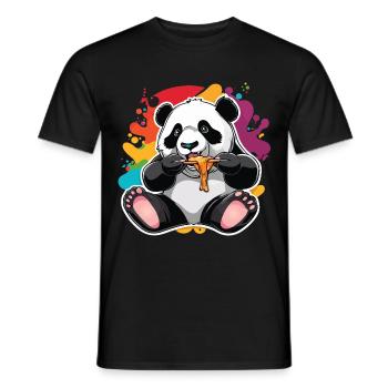 Happy Panda Eating with Paint Splatter Sticker Des - Men's T-Shirt - black - Front - AI Model Male 178 light (178cm)