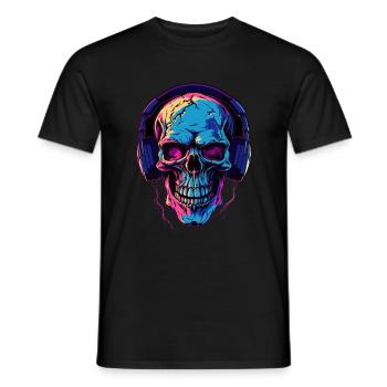 Colorful abstract skull with headphones - Men's T-Shirt - black - Front - AI Model Male 178 light (178cm)