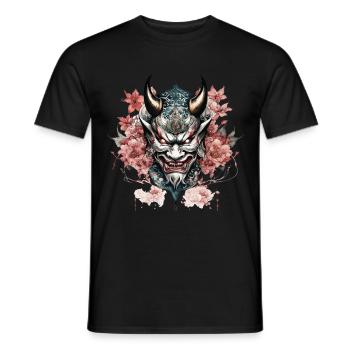 Demon Hannya Mask with Flowers - Men's T-Shirt - black - Front - AI Model Male 178 light (178cm)