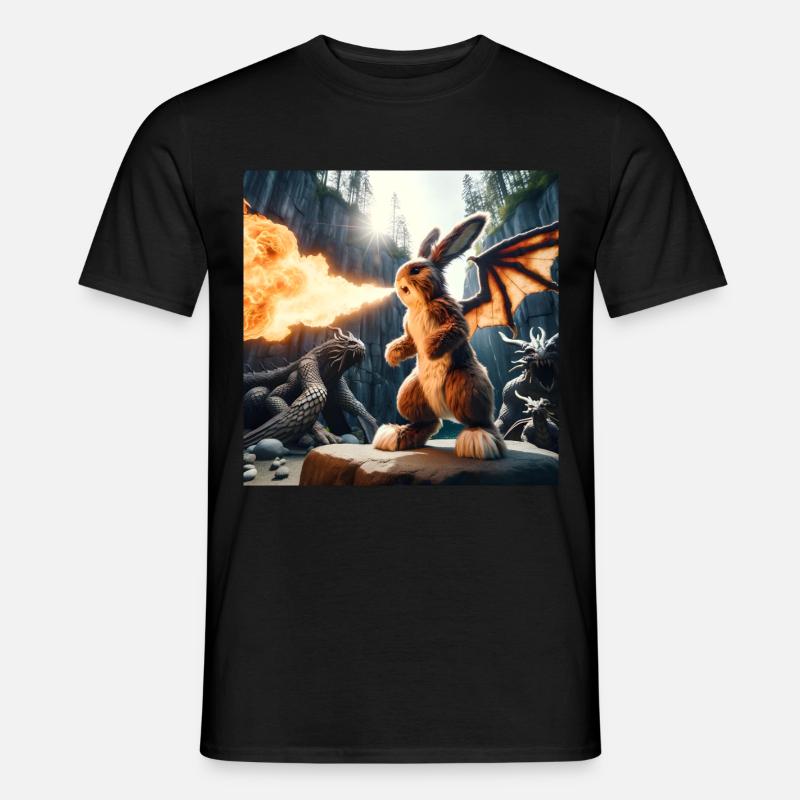 Feuerspeiender Hase Drache #10 - Männer T-Shirt - Schwarz