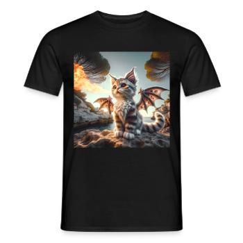 Feuerspeiendes Kätzchen Drache #01 - Männer T-Shirt - Schwarz - Vorne - AI Model Male 178 light (178cm)