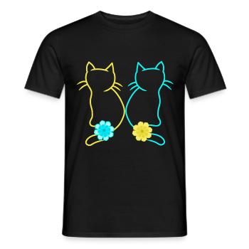 Cat Spring Flower Cats Retro Vintage 80s - Men's T-Shirt - black - Front - AI Model Male 178 light (178cm)