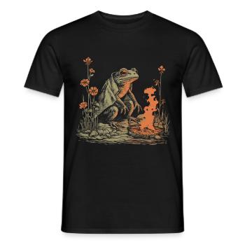Cottagecore Frog Near Campfire Camping Design - Men's T-Shirt - black - Front - AI Model Male 178 light (178cm)