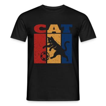 Cat Playing Football Retro Design - Men's T-Shirt - black - Front - AI Model Male 178 light (178cm)