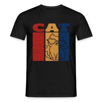 Chat de la Saint-Valentin avec des lunettes de soleil en forme de cœur - T-shirt homme - noir - Devant - AI Model Male 178 light (178cm)