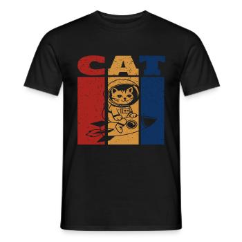 Astronaut Cat Retro Design - Men's T-Shirt - black - Front - AI Model Male 178 light (178cm)