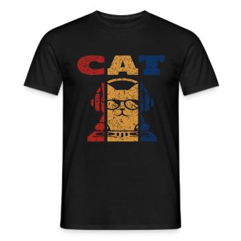 DJ Cat Retro Design - Männer T-Shirt - Schwarz - Vorne - AI Model Male 178 light (178cm)