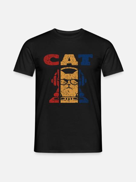 DJ Cat Retro Design - Men's T-Shirt - black