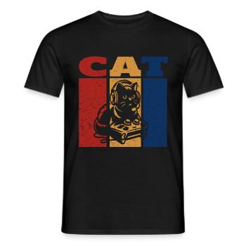 Die Gamer Cat Retro Design - Männer T-Shirt - Schwarz - Vorne - AI Model Male 178 light (178cm)