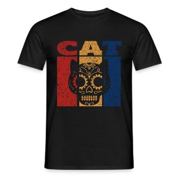 Crâne de sucre chat design rétro - T-shirt homme - noir - Devant - AI Model Male 178 light (178cm)