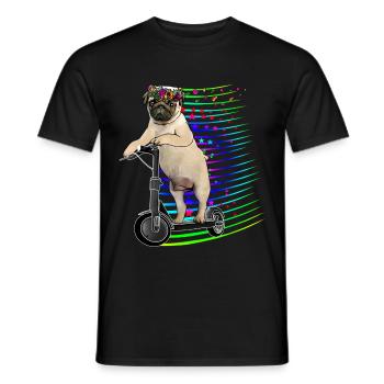 Escooter Mops mit Blumenkranz Electricscooter - Männer T-Shirt - Schwarz - Vorne - AI Model Male 178 light (178cm)