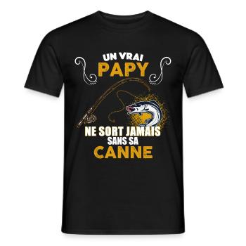 Papy canne à pêche. Idée cadeau papy pêcheur - T-shirt homme - noir - Devant - AI Model Male 178 light (178cm)