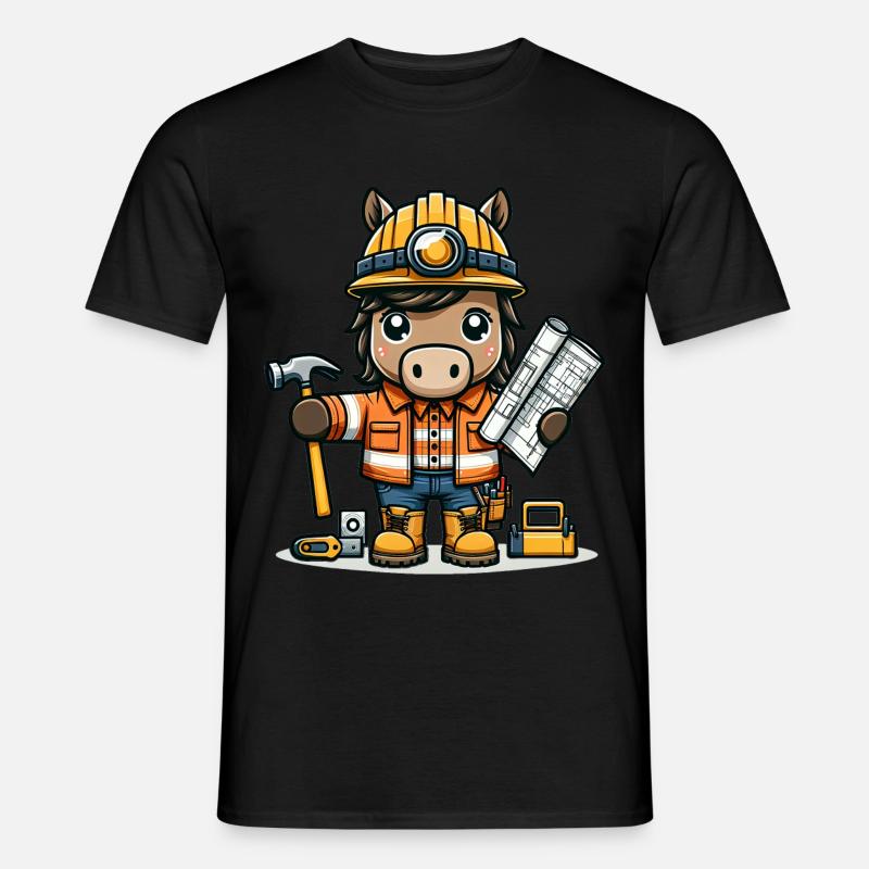 Ouvrier de la construction de cheval mignon - T-shirt homme - noir